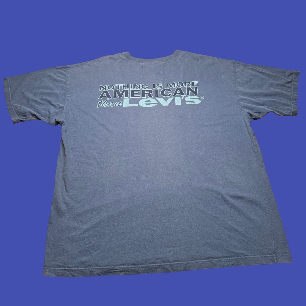 Vintage Levis Worlds Finest T Shirt Mens XL Blue 2 Sided Graphic Cotton 90s